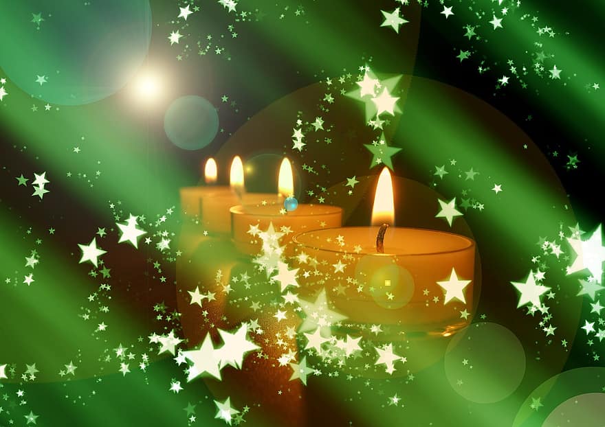Kerzen, Star, Weihnachten, Festival, Grußkarte, Kerzenlicht, Licht, Wachs, Leuchter, Docht, Romantik