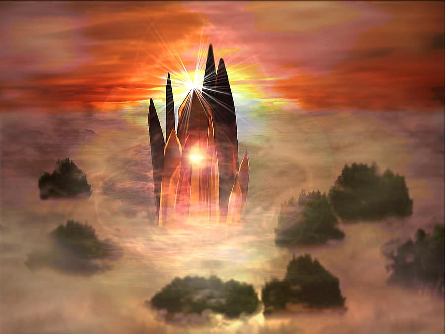 Fantasy Picture, Comic, Crystal Mountain, Clouds, Mystical, Fairy Tales, Fantasy