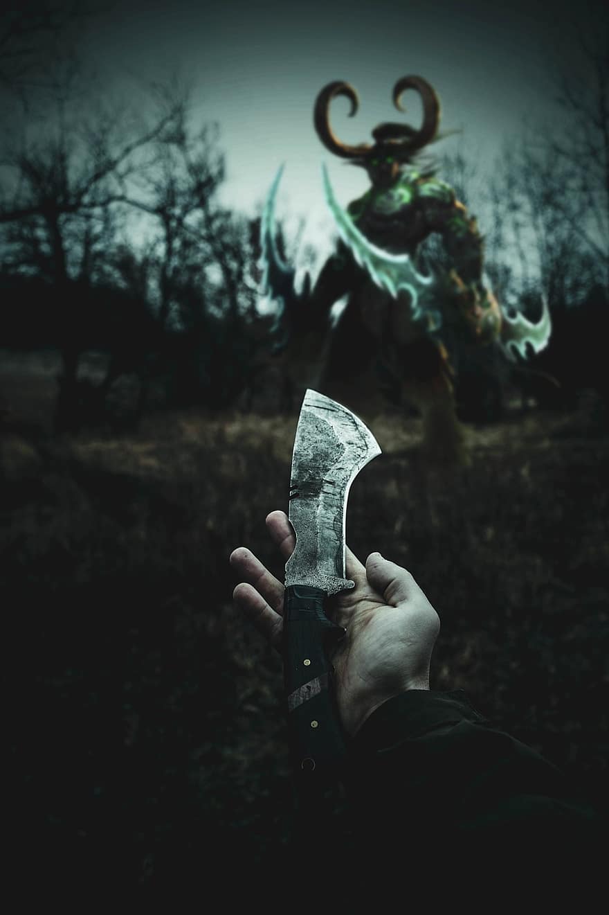 narzędzie, nóż, Fantazja, diabeł, Demon, zło, piekło, ciemność, straszny, halloween, dłoń