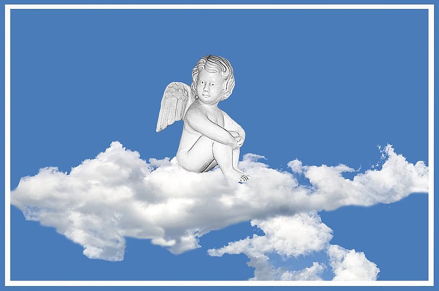 ангел, небо, небесний, хмари, романтика, херувим, в небі, крило, малюнок, настрій, почуття