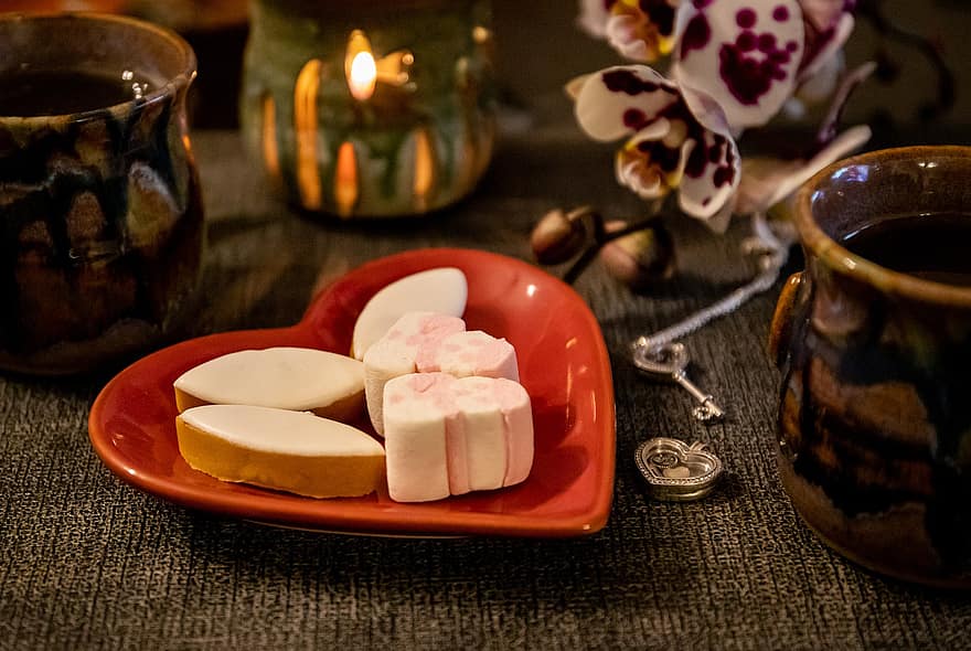 Marshmallow, Heart, Tea, Candles, Calisson, Candy, Sweets, Dessert