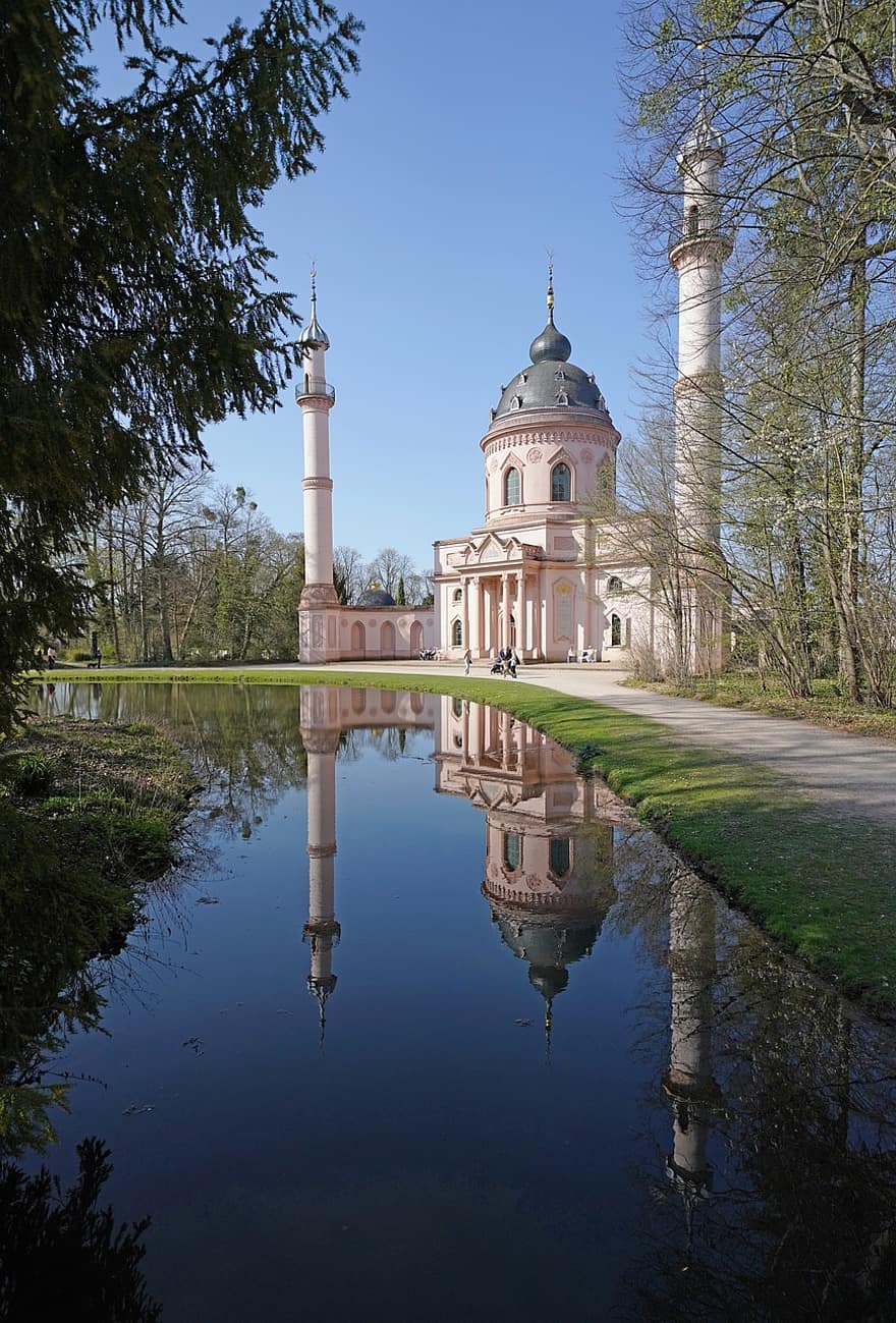Moscheea de grădină, Schwetzingen, lac, parc, arhitectură, clădire, Moscheea În Grădina Palatului, creştinism, religie, loc faimos, culturi
