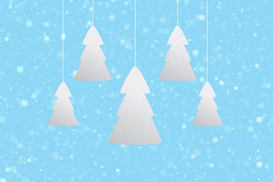 Christmas, Snow, Snowflakes, Silhouettes, Silhouette, Atmosphere, Advent, Tree Decorations, Mountain, Blue, Embassy