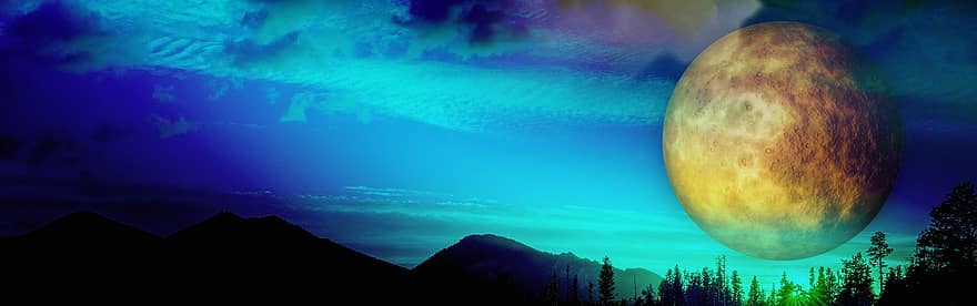 Banner, Header, Landscape, Moon, Surreal, Abstract, Clouds, Night, Sky, Expressive, Fantasy