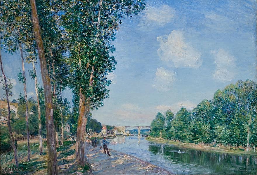 Painting, Art, Artistic, Artistry, Oil On Canvas, River, Spring, Summer, Sky, Clouds, Reflections