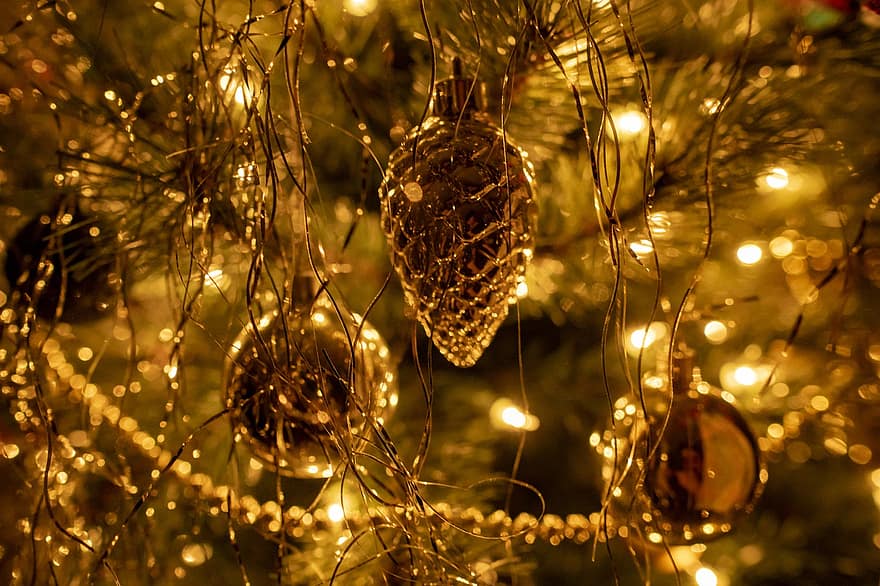 クリスマスツリー、休日、シーズン、デコレーション、クリスマス、お祝い、きらきら、木、閉じる、光沢のある、冬
