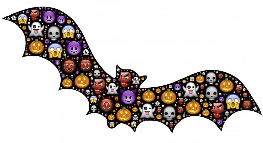 bat, Halloween, emoji, por, Esgarrifós, fantasmal, icones, símbol, festa, celebració, negre