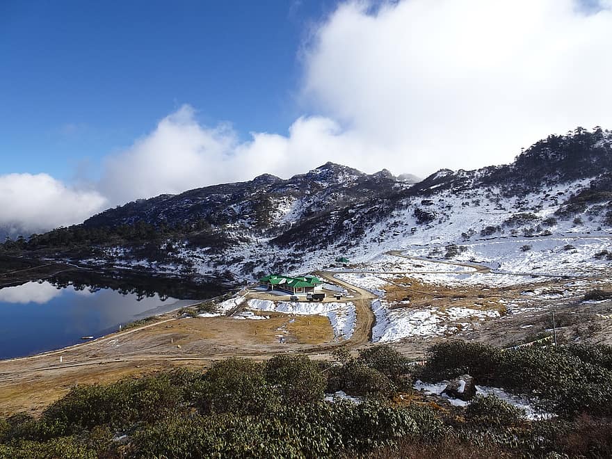 Penga Teng Tso, sjö, berg, Himalaya, snö, moln, naturskön, natur, hög höjd, Tawang, Arunachal