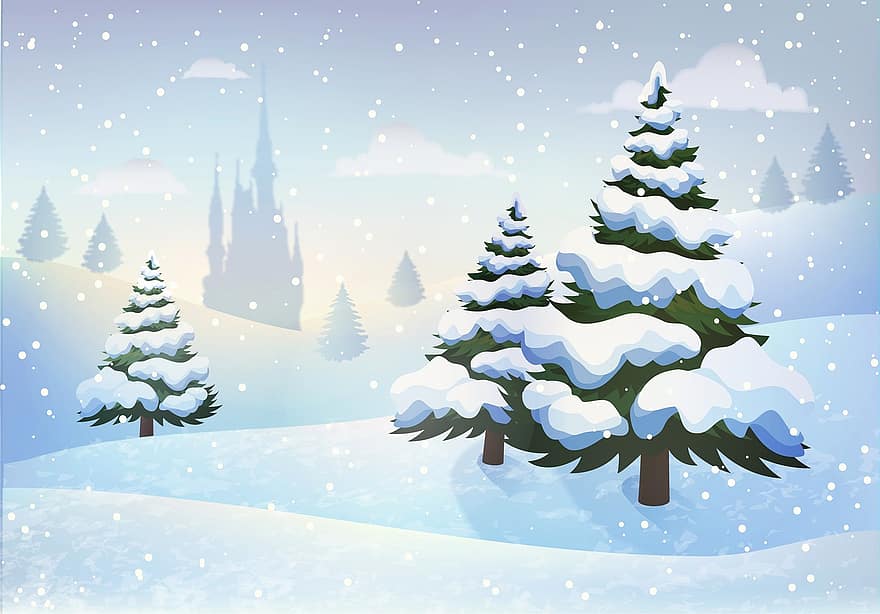 冬、風景、雪、コールド、霜、自然、シーズン、青、クリスマス、木、光