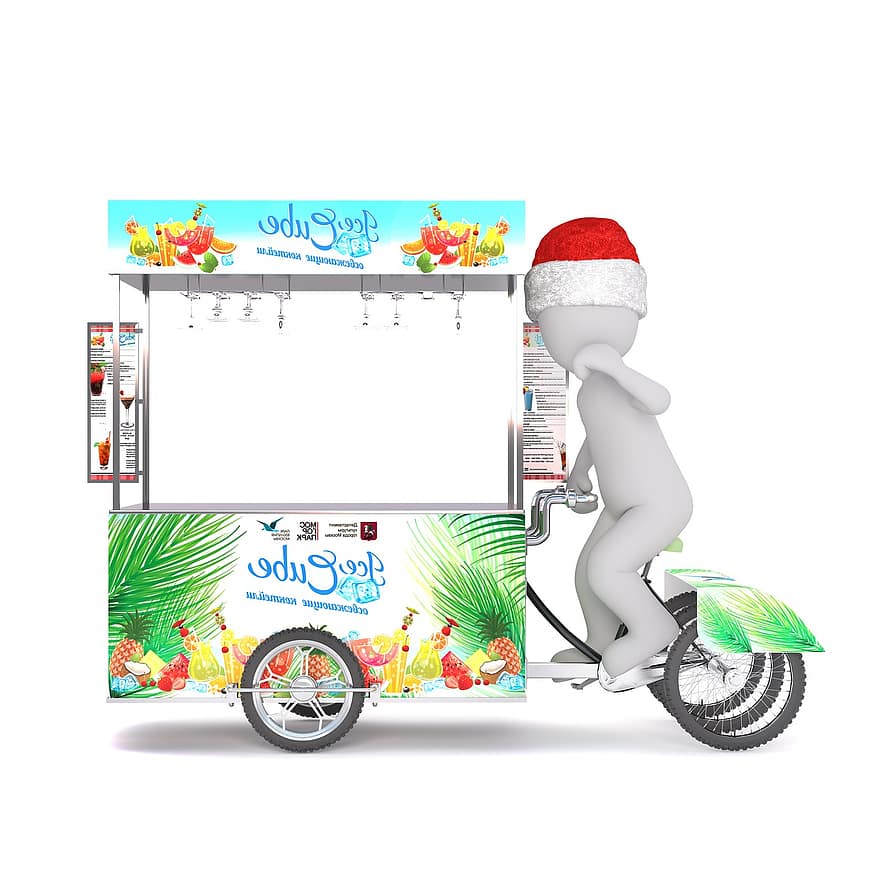 fehér férfi, izolált, 3D-s modell, Karácsony, santa kalap, teljes test, fehér, 3d, ábra, fagylalt szállító, fagylalt furgon