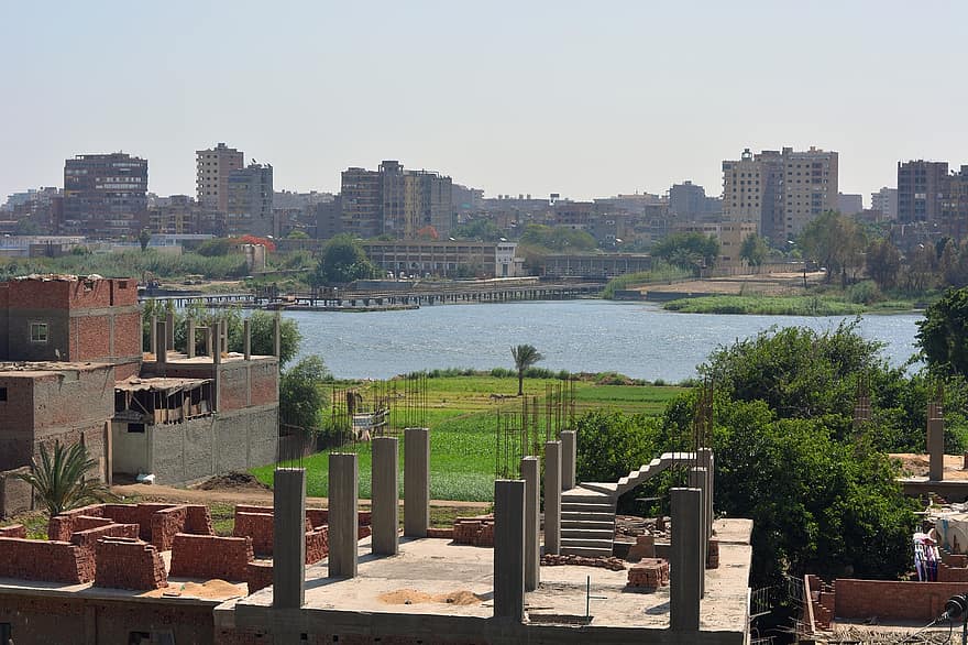 budynek, Kair, rzeka, budowa, Wyspa Dahab, Miasto, pejzaż miejski, Egipt, krajobraz