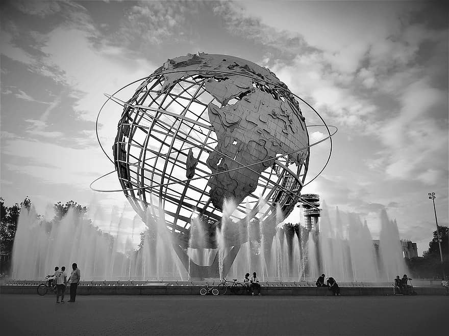 sfera, Fontana, parco, Unisphere, corona park, nyc, New York, regine, prosciugare i prati