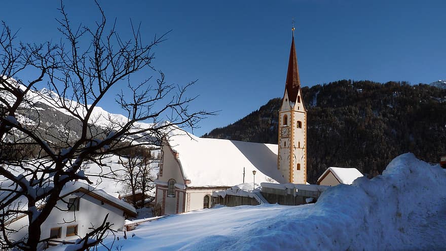 Igreja, inverno, temporada, natureza, capela, Áustria, neve, Tirol, st valentim, cristandade, religião