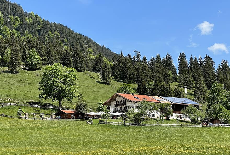 sân trang trại, núi, Bavaria, quán trọ, phong cảnh, Thiên nhiên, rừng, nông thôn