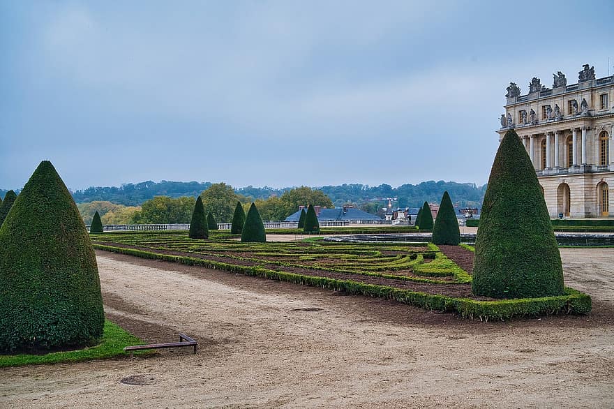 Versililles、城、庭園、風景、中庭、宮殿の庭、歴史的な、観光の名所
