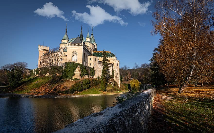 castelo, bojnice, Eslováquia, unesco, ponto de referência, outono, parque, antigo, história, renascimento, contos de fadas