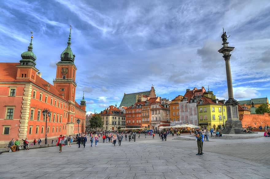 Warsaw, pils, kvadrāts, Polija, sigismunda kolonna, vēsturiska, orientieris, statuja, skulptūra, vecpilsēta, pilsēta