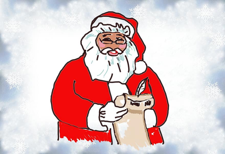 Święty Mikołaj, lista życzeń, chmury, zanotować, lista, czerwony, bart