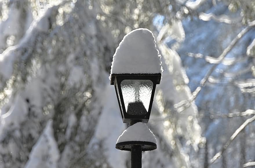 inverno, lanterna, neve, paisagem de neve