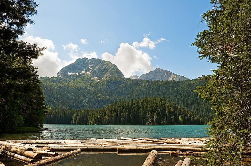 lac, pădure, munţi, natură, apă, decor, muntenegru, crno jezero, Durmitor, Bobotov Kuk, Munte