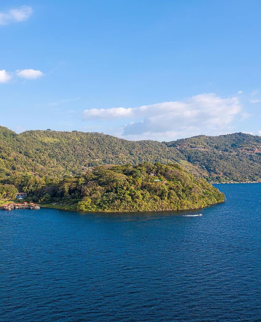 isola, lago, Coatepeque, lago coatepeque, El Salvador, montagne, paesaggio, acqua, cielo