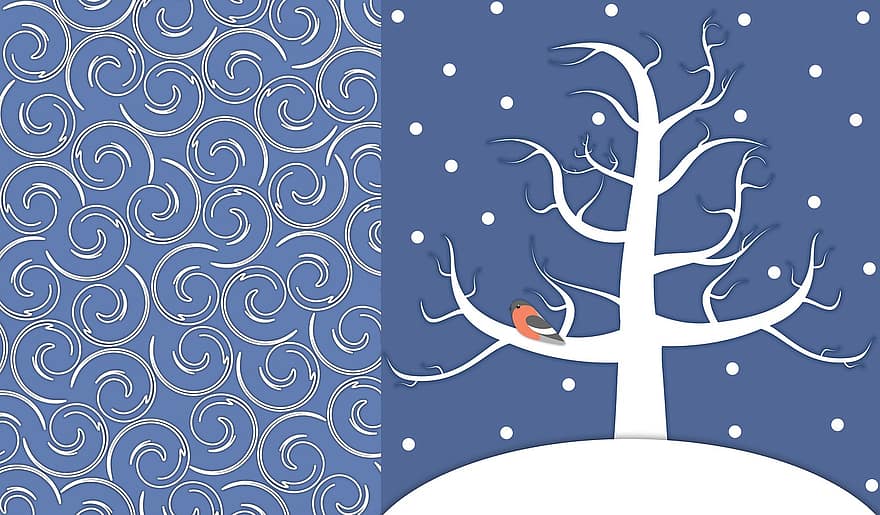 ocell, hivern, bullfinch, patrons, vector, fons, il·lustració, arbre, resum, patró, decoració