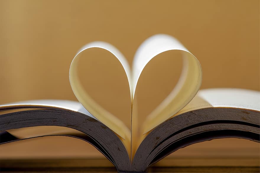 szív, oldalak, könyv, szeretet, olvasás, irodalom
