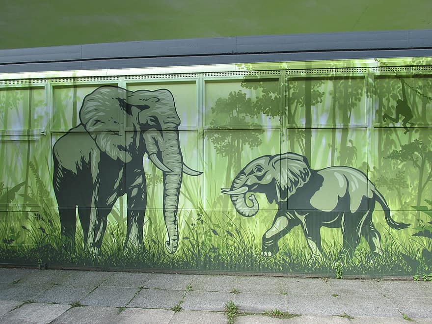 हाथी, दिवार चित्रकारी, दीवार, चिड़ियाघर, बर्लिन, लिक्टेनबर्ग, जर्मनी, जानवर, प्रकृति, प्राणी जगत, पशु पार्क बर्लिन