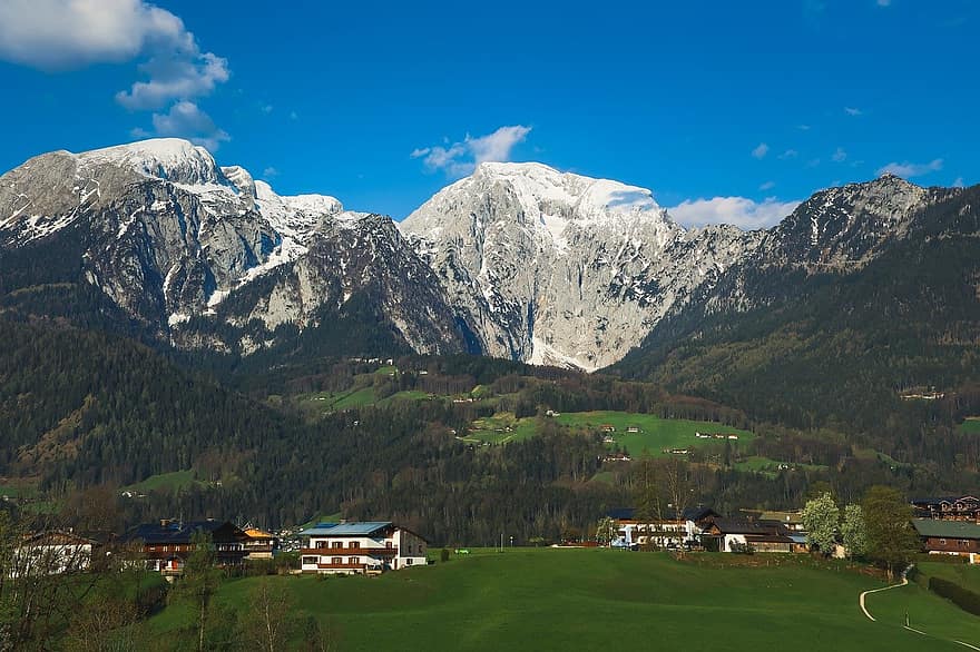 muntanyes, pica, alpins, prat, naturalesa, paisatge, poble, berchtesgaden, muntanya, herba, cim de muntanya