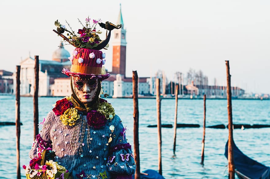 maske, kostyme, venetianskarnival, portrett, tradisjonell, festival, historisk, tradisjon, kultur, turisme, Venezia