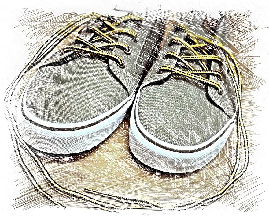 Spor ayakkabı, çizim, renkli
