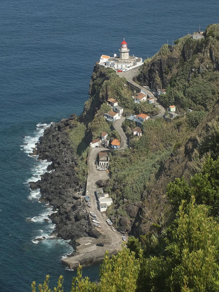Azores, Sao Miguel, Sea, Lighthouse, Water, Ocean, Cliff, Nordeste, Ponta Do Arnel, Seascape, Fishing Harbour