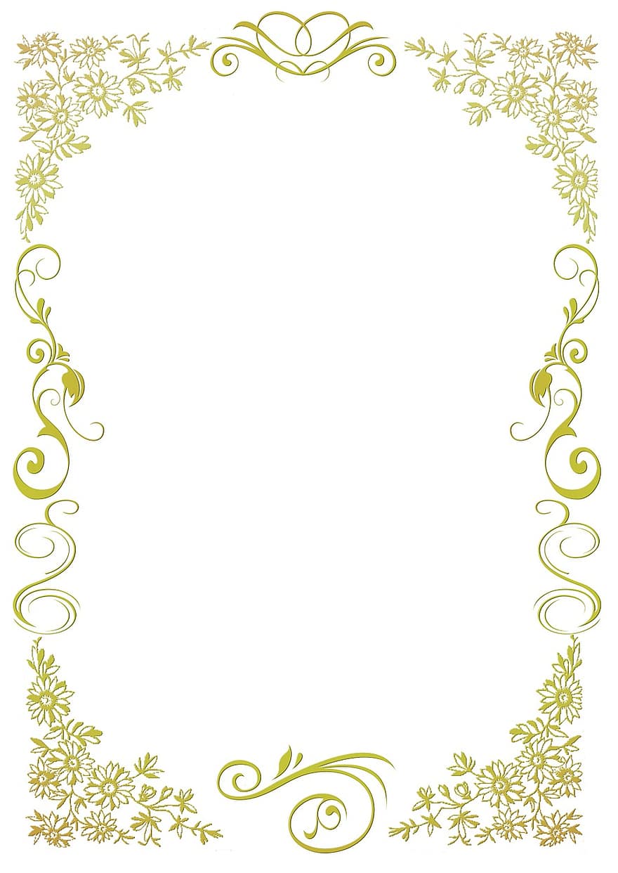 Stationery, Floral, Gold, Green, Frame, Ornaments, Pattern, Background, Abstract