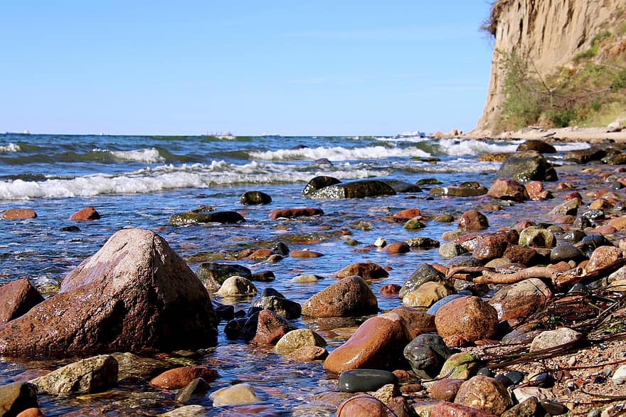 kövek, tenger, természet, óceán, Látvány, strand, sziklák, szikla, tengerpart, víz, nyári