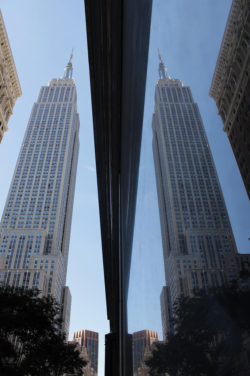 edifici Empire State, gratacels, vidre, reflexió, Manhattan, nova York, arquitectura, estructura construïda, exterior de l'edifici, paisatge urbà, lloc famós