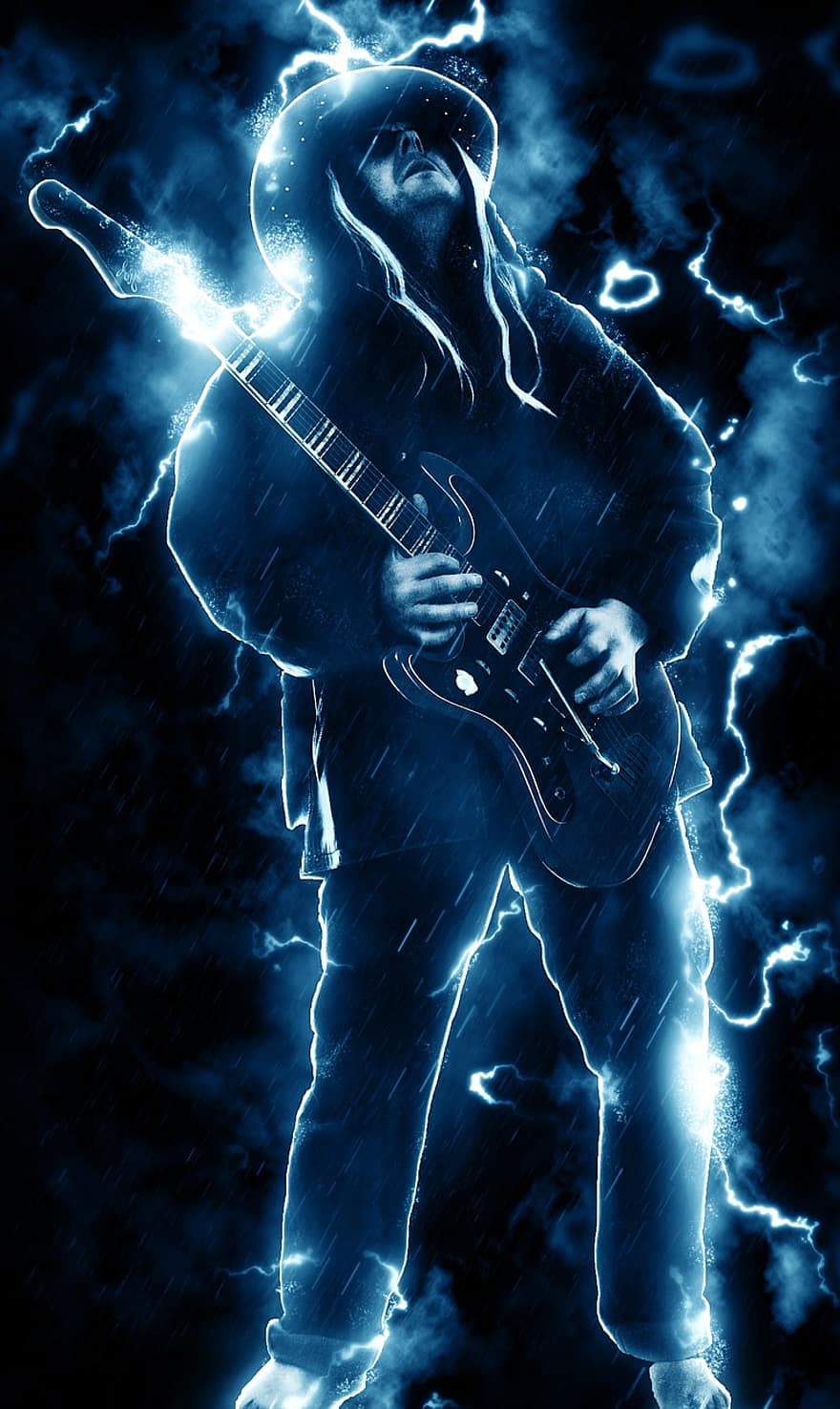Rockstar, Gitarre, Rock, Musik-, Künstler, Rocker, Gitarrist, Blaue Musik