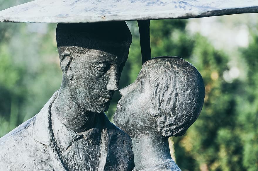 escultura, pocos, amor, paraguas, estatua, mujer, culturas, hombres, mojado, de cerca, antiguo
