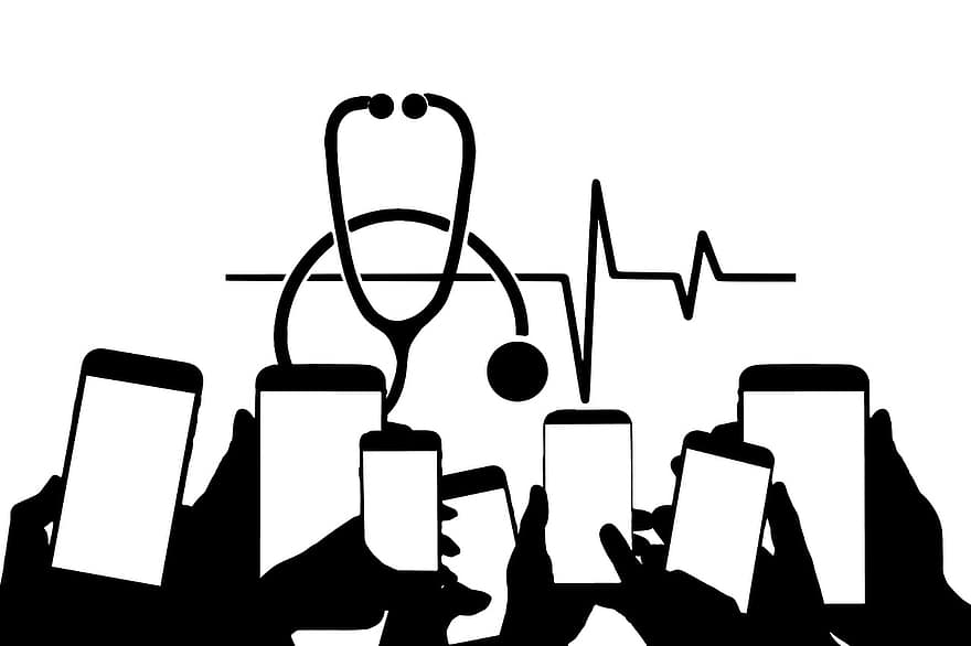 smartfon, telefon, lekarstwo, ordynacyjny, stetoskop, Ikona, medyczny, lekarz, choroba, ciśnienie krwi, puls