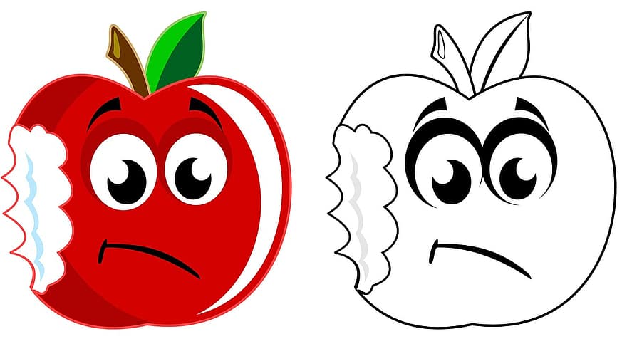 măr, artă, opera de arta, mușca, desen animat, caracter, drăguţ, Ștampila digitală, desen, mânca, alimente