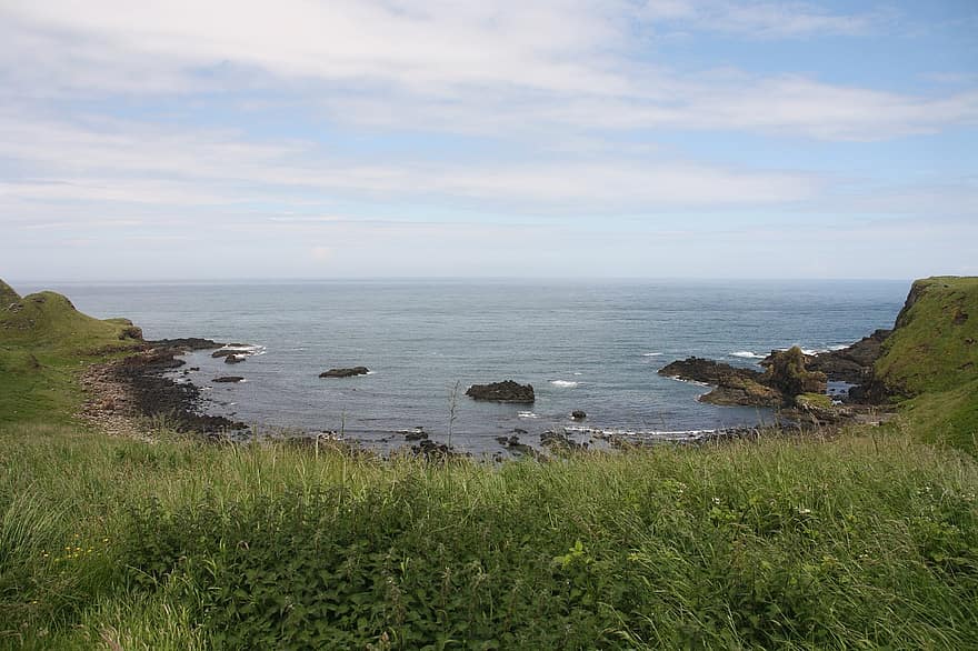 Irlandia, morze, Natura, krajobraz, niebieski, podróżować, Zielony, grobla olbrzyma