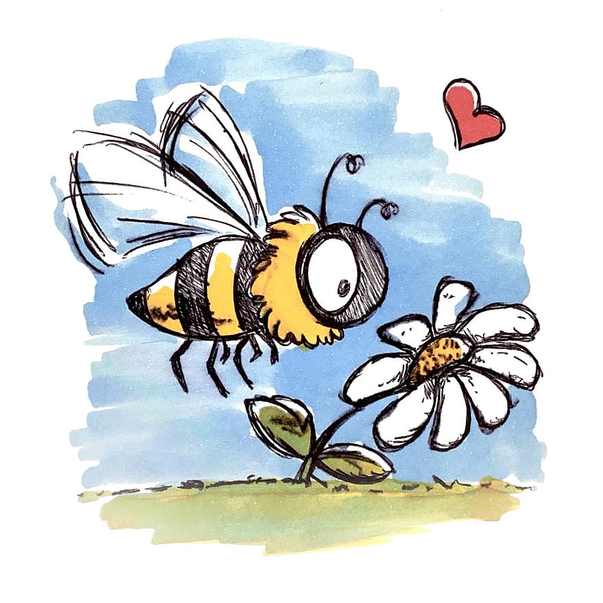 owad, pszczoła, entomologia, rysunek, sztuka, kwiat, Natura