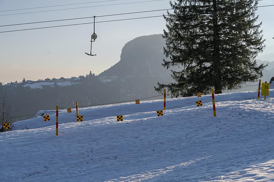 Suíça, inverno, árvore, natureza, neve, montanha, esporte, pista de esqui, esquiar, teleférico, panorama