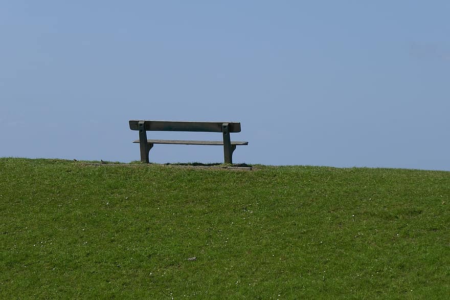 ghế đá công viên, cỏ, mùa hè, sự giải trí, cánh đồng, Thiên nhiên, đồng cỏ, màu xanh lục, Băng ghế, màu xanh da trời, gỗ