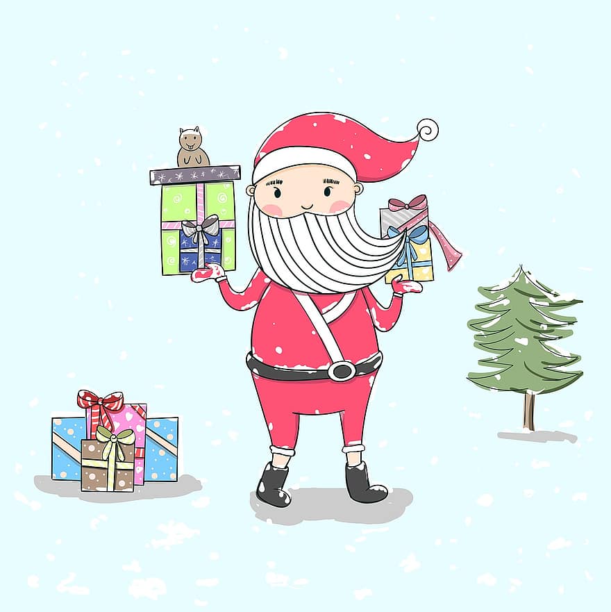 jul, jultomten, gåvor, presentförpackningar, santa, festlig, firande
