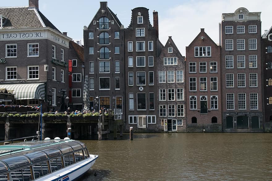 Амстердам, здания, канал, водный путь, город