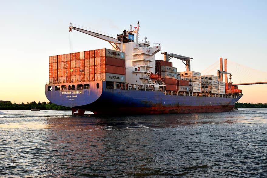 Frachtschiff, Meer, Hafen, Containerschiff, Frachter, Schiff, Wird geladen, Dock, Ladung, Container, Export