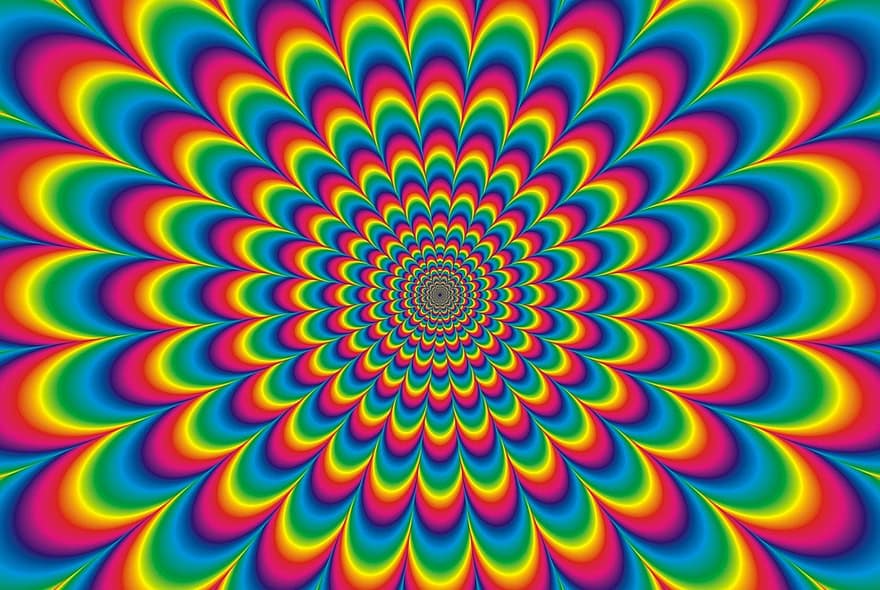 psykedelisk, farver, levende, regnbue, retro, design, mønster, illusion, foruroligende, hippie, flimmer