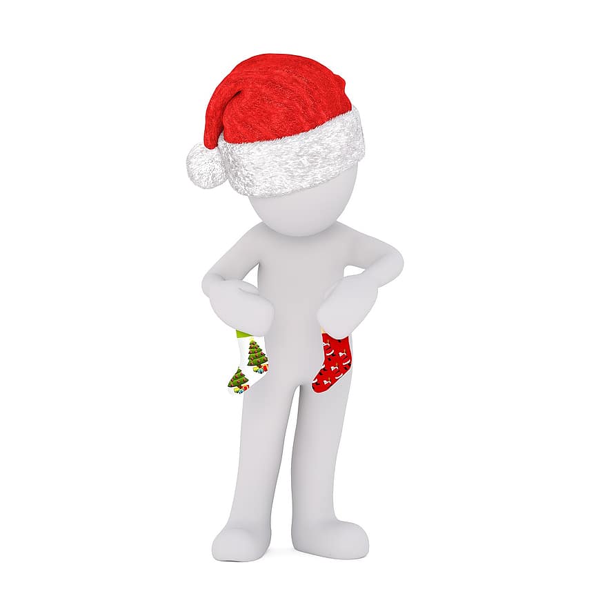 جوارب ، جوارب عيد الميلاد ، نيكولاس ، جورب ، نموذج 3D ، ذكر أبيض ، جسم كامل ، سانتا قبعة ، قبعة ، بابا نويل ، س ماس