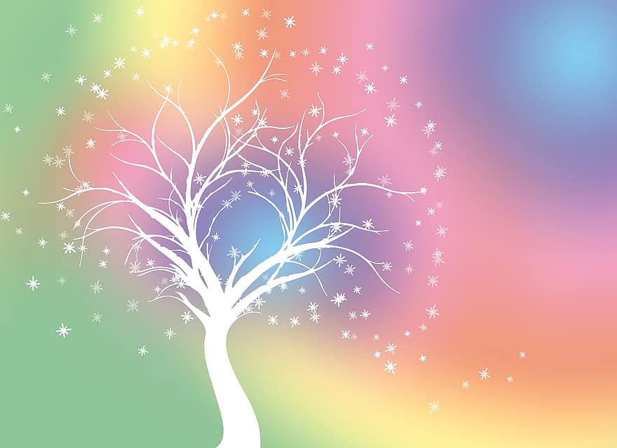 Baum, Star, Fantasie, Licht, Hintergrund, Regenbogen, Dekoration, Farbe, Zen