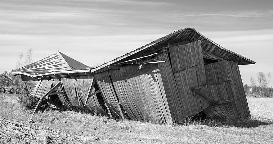 Barn, Collapsed, Countryside, Ruined, Broken, Agriculture, Building, Stock, Old, roof, wood